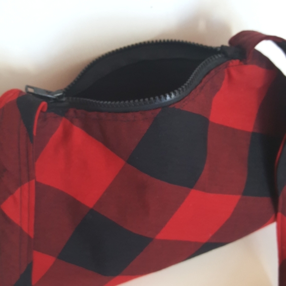 Wool Buffalo Plaid Check Red Black Curvy Shoulder Bag Romantic Hand Made OOAK - Picture 4 of 8